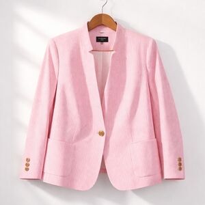 Talbots Womens Linen Blazer 18W Aberdeen Relaxed Fit One Button Coastal Light